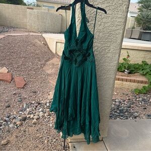 Bcbg Maxaria Emeral Green Halter Floral Velvet Embroidered Dress Size 2 S12